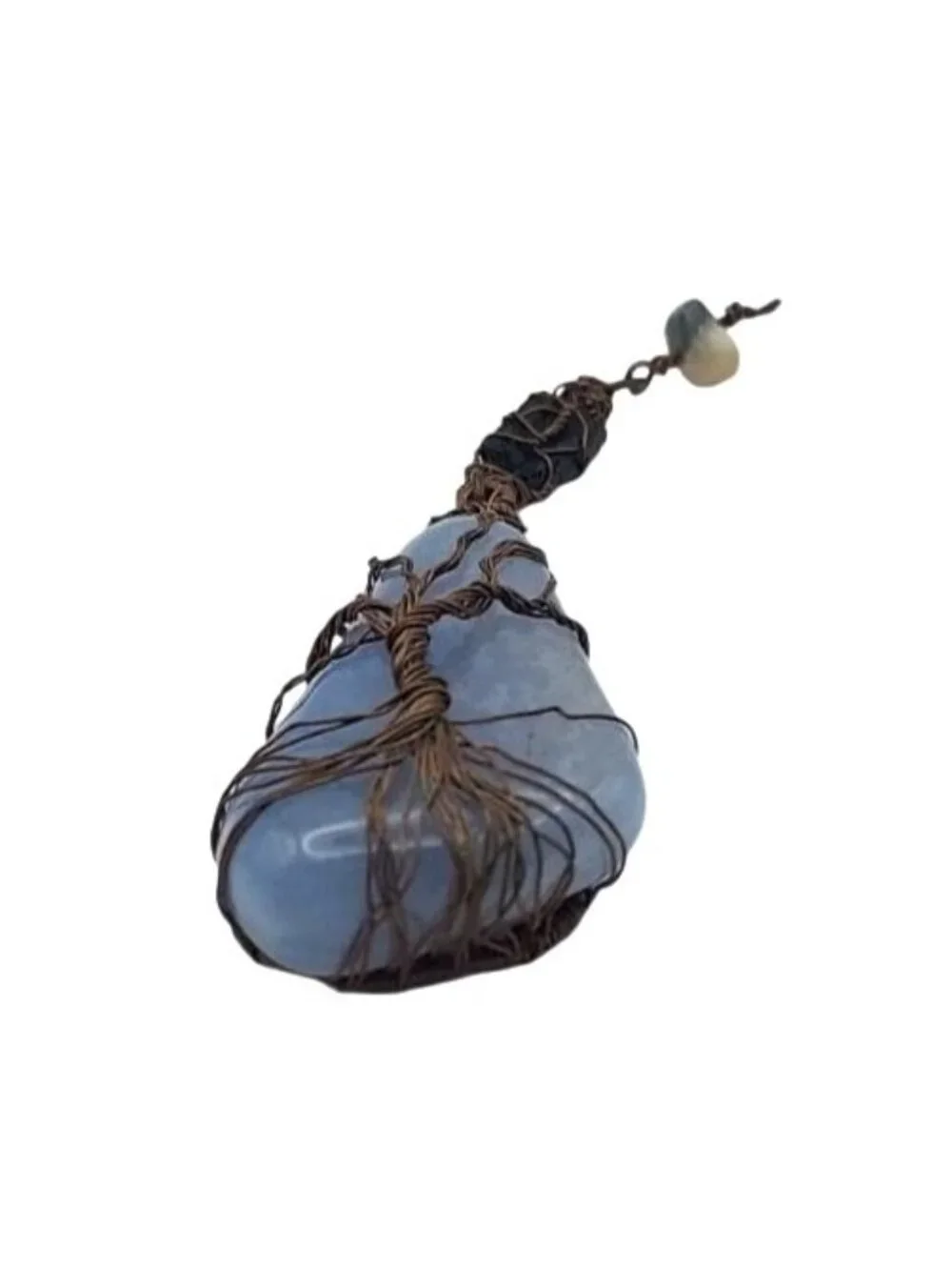Tree Of Life Handmade Copper Wire Wrapped Polished Blue Celestite Art Pendant - Picture 2 of 8